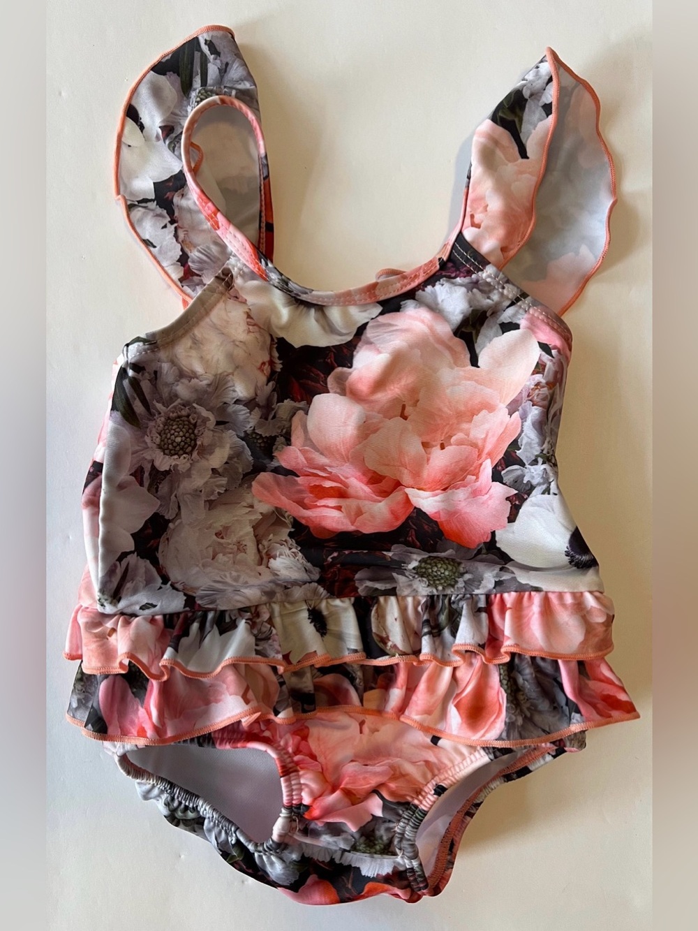 Molo Kids One-Piece Swimsuit in Pink Floral with Ruffles Size 1.5-2Y